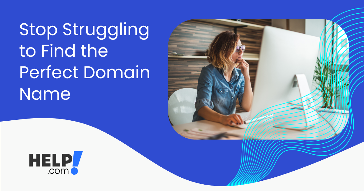 Woman working at her desk looking into laptop thinking about what domain name to choose