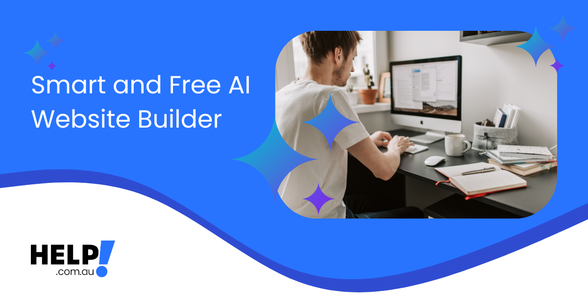 Young guy sitting at desk using AI to create his new website builder.