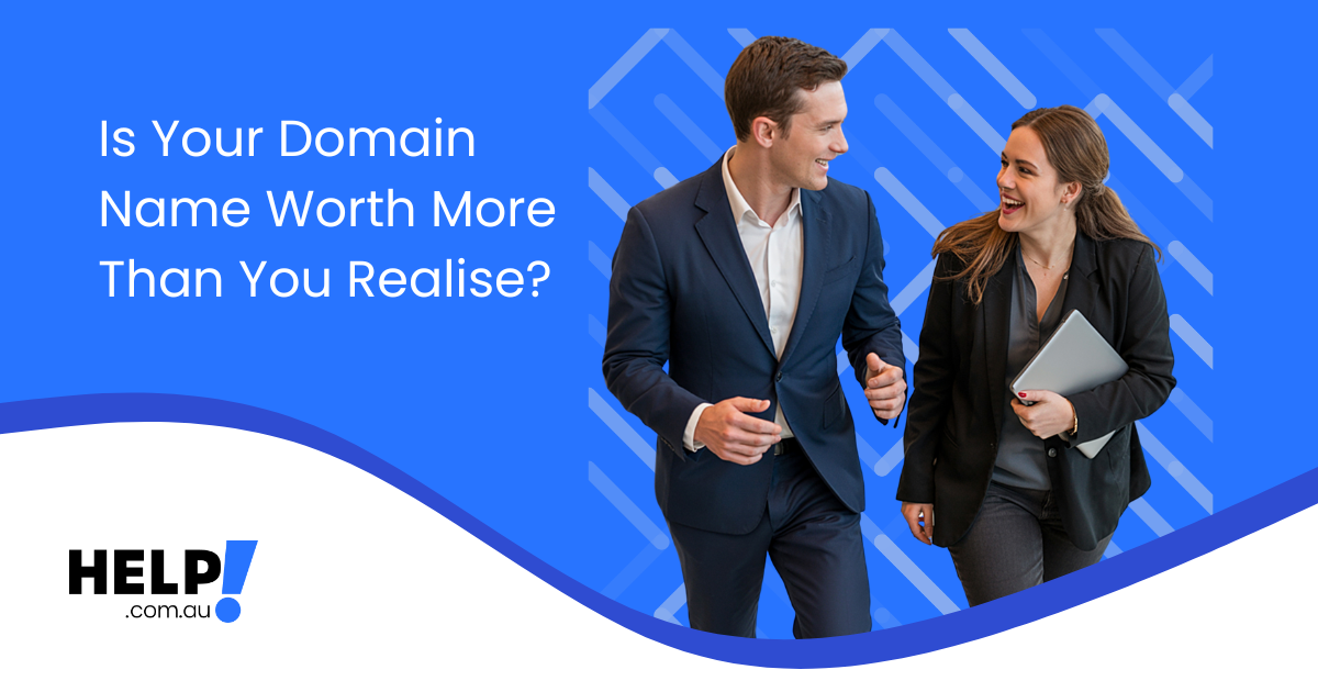 man and woman office staff talking about the value of their domain name
