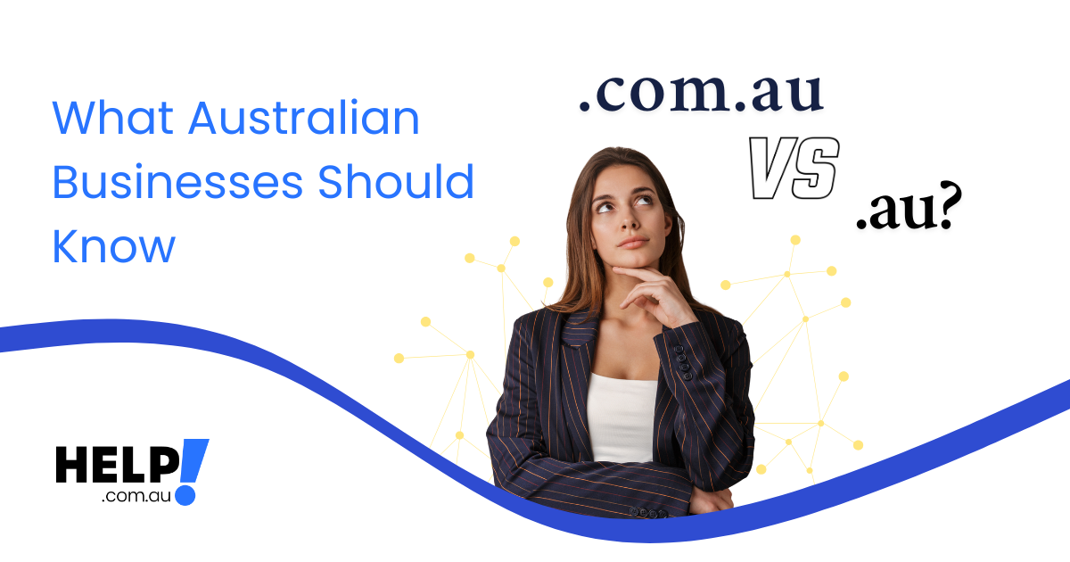 woman looking upwards at the .com.au vs .au wording