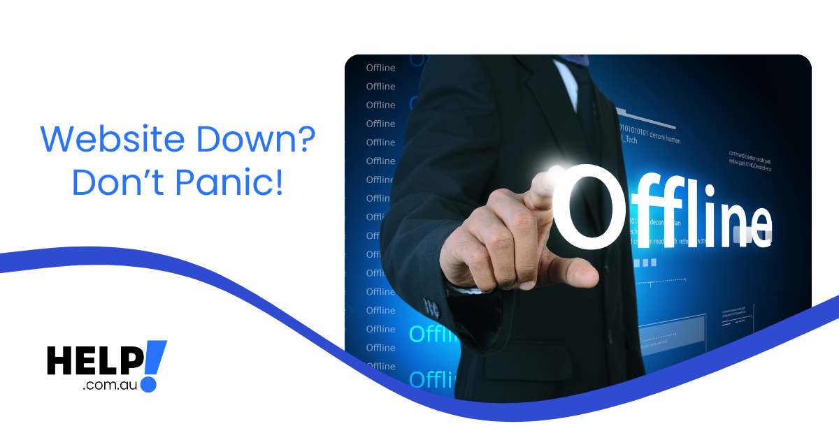 Businessman with pointing to an offline button in front of a digital background